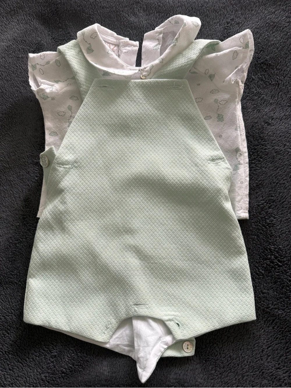 Baby Mint Green Romper with White Printed Shirt (3 - 6m)